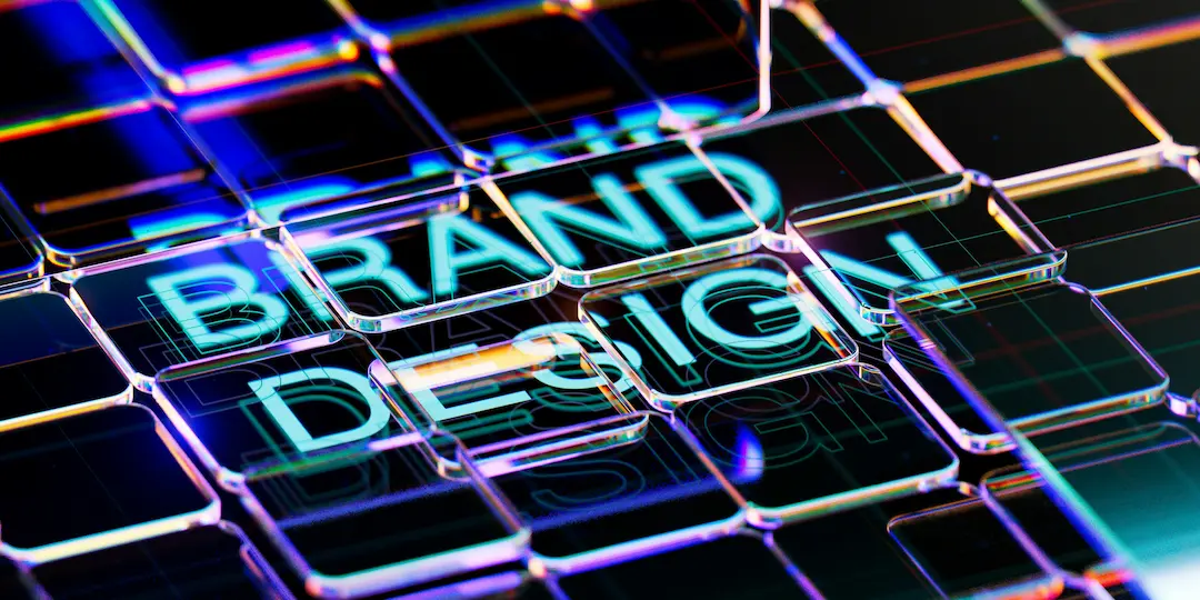 Futuristische Darstellung von Branding und digitalem Design mit leuchtenden Neonfarben.