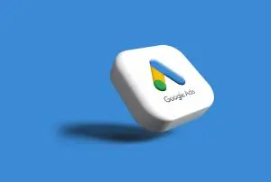 Google Ads Logo als 3D Icon auf blauem Hintergrund