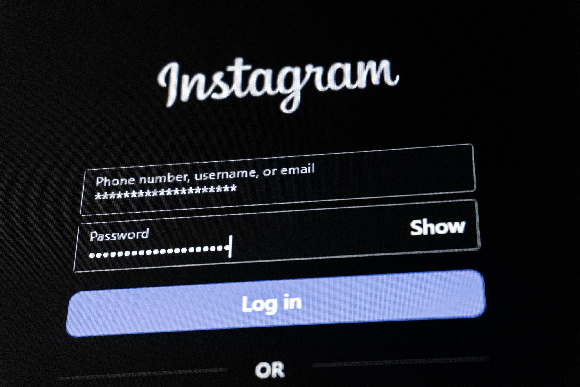 Instagram-Anmeldebildschirm mit Benutzername- und Passwortfeld